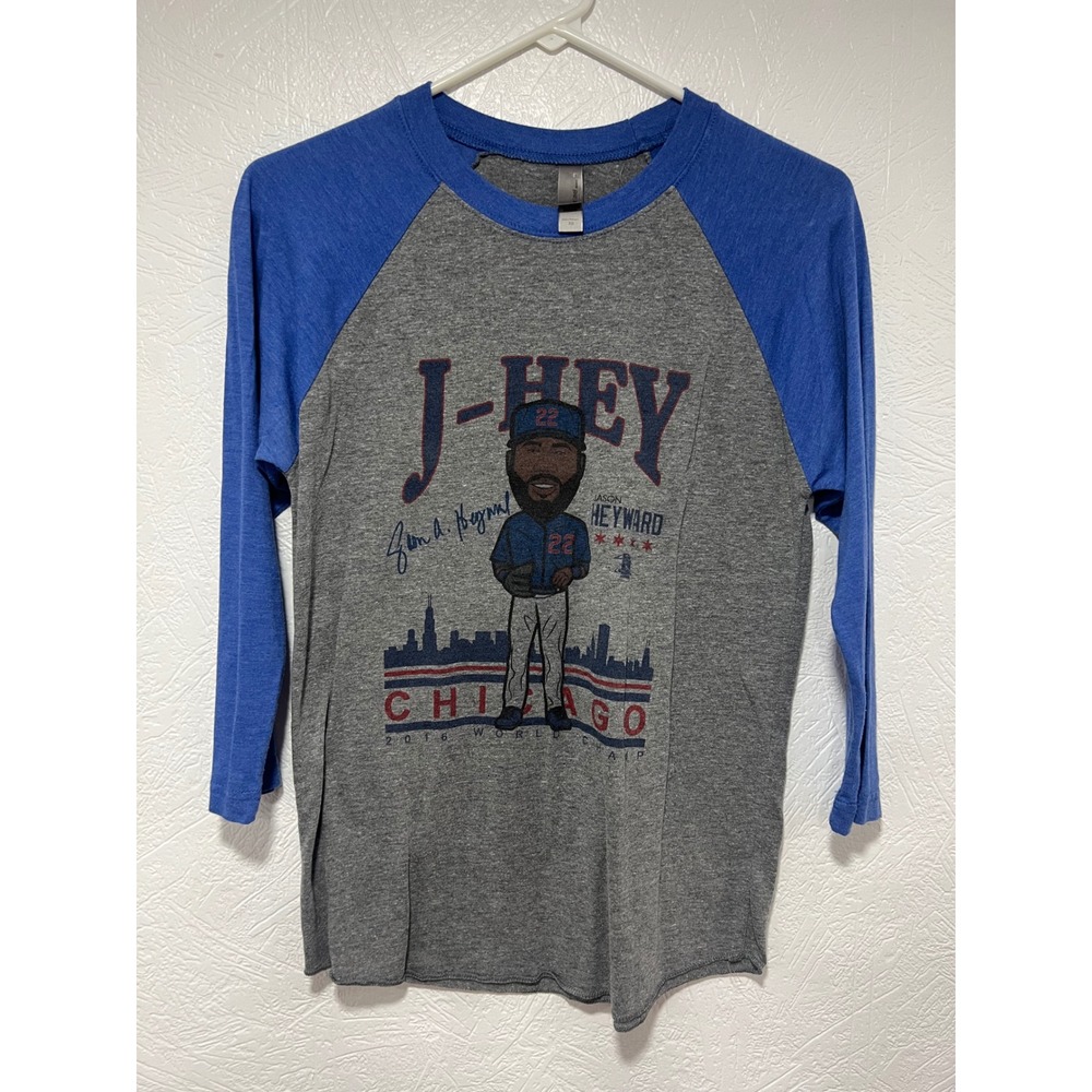 Next Level Chicago Cubs Jason Heyward J-Hey 2016 World Series Raglan Tee Mens XS
